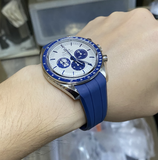 20mm, 21mm Navy Blue Curved End FKM Rubber Watch Strap For Omega Speedmaster Moonwatch Professional and Dark Side of the Moon