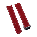 20mm - 22mm Straight End Red FKM Rubber Watch Strap w/ White Stitching For Omega, Nylon Grain & Quick Release Spring Bars