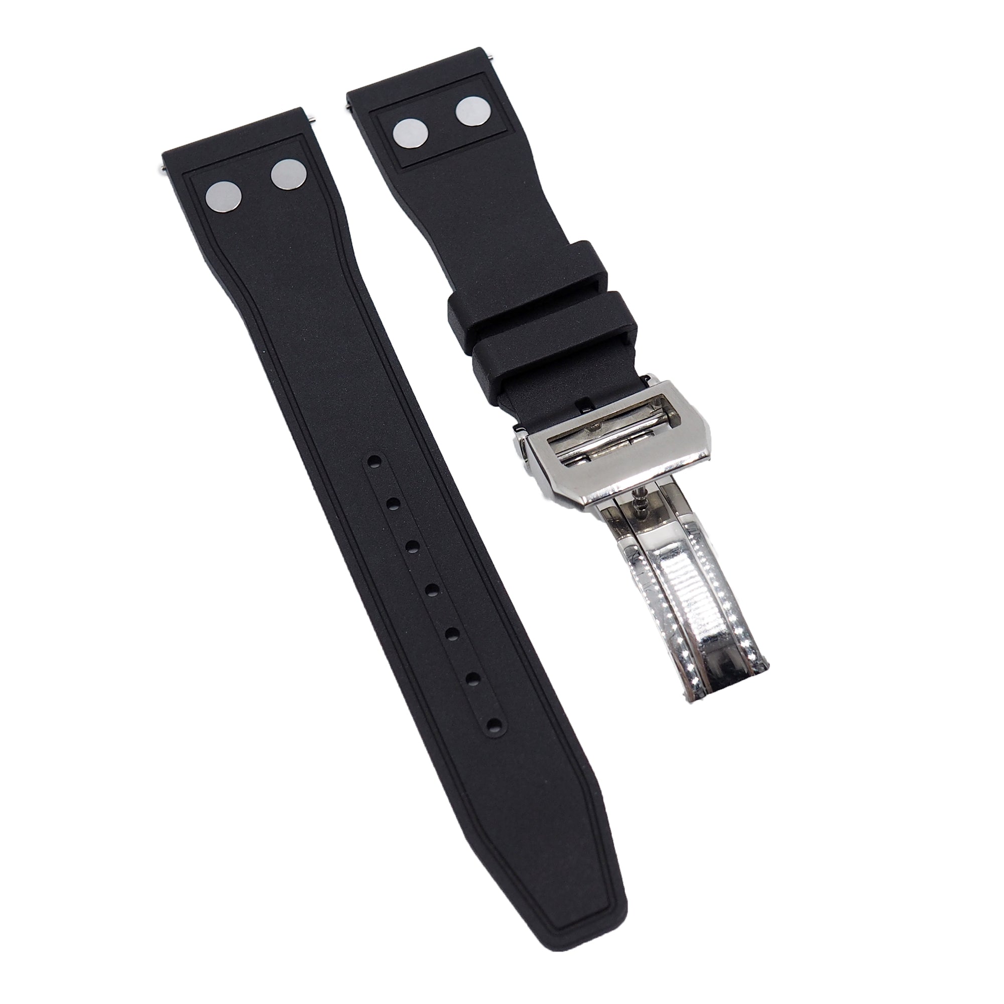 20mm, 21mm, 22mm Pilot Style Black FKM Rubber Watch Strap For IWC