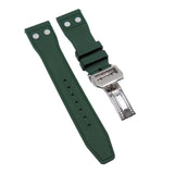 20mm, 21mm, 22mm Pilot Style Blackish Green FKM Rubber Watch Strap For IWC, Rivet Lug, Semi Square Tail, Quick Release Spring Bars