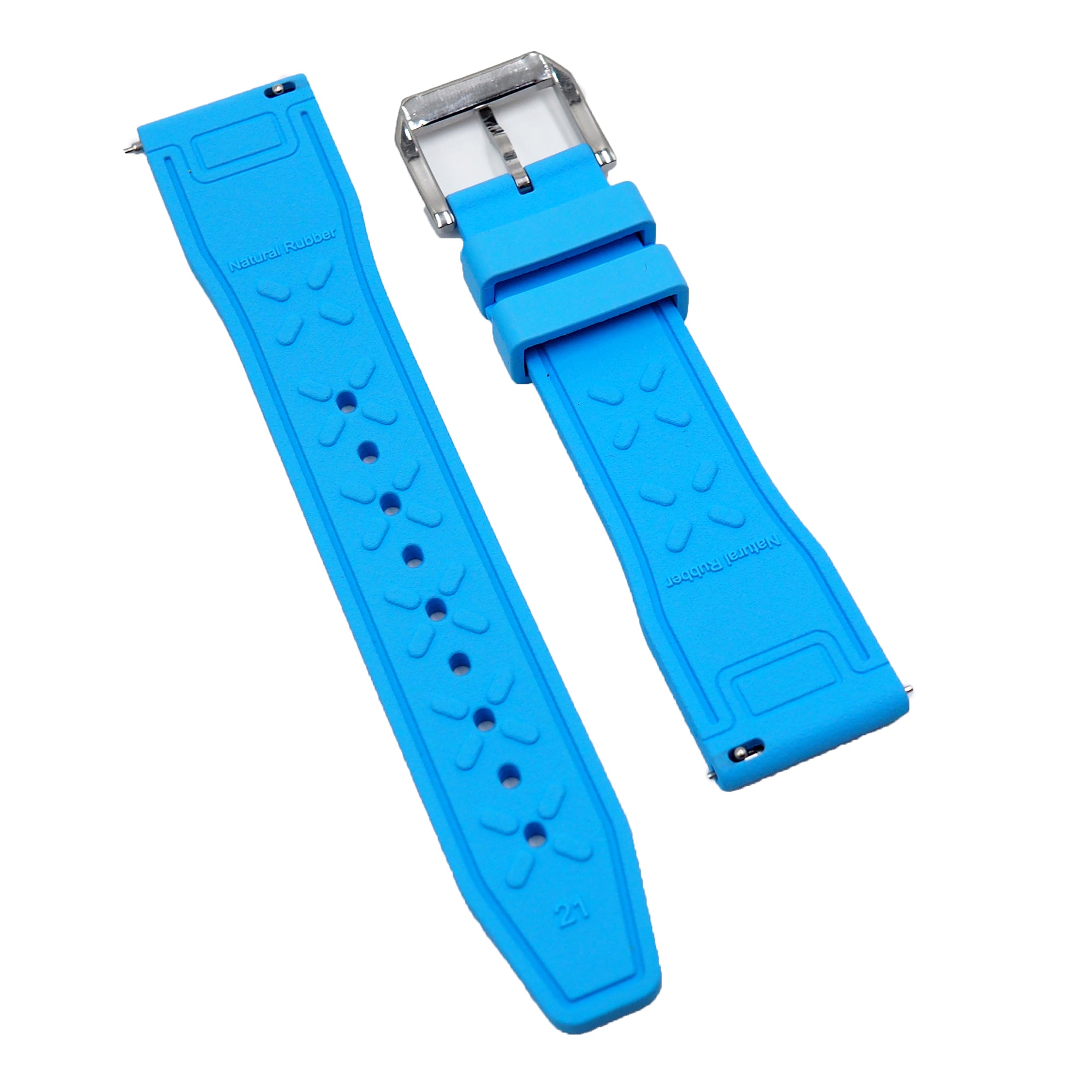 20mm, 21mm, 22mm Pilot Style Sky Blue FKM Rubber Watch Strap For