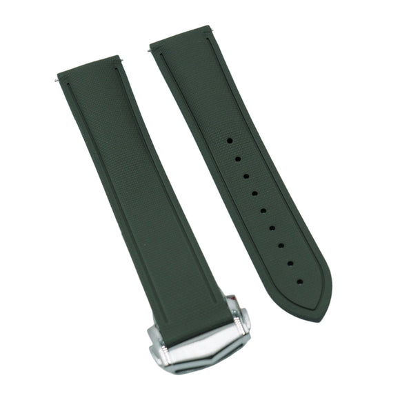 20mm, 21mm, 22mm Straight End Army Green FKM Rubber Watch Strap For Omega, Quick Release Spring Bars