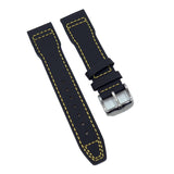 20mm, 21mm Pilot Style Black Sailcloth Watch Strap For IWC, Yellow Stitching, Semi Square Tail