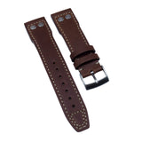 20mm, 21mm Pilot Style Bottle Brown Calf Leather Watch Strap For IWC, Rivet Lug, Semi Square Tail