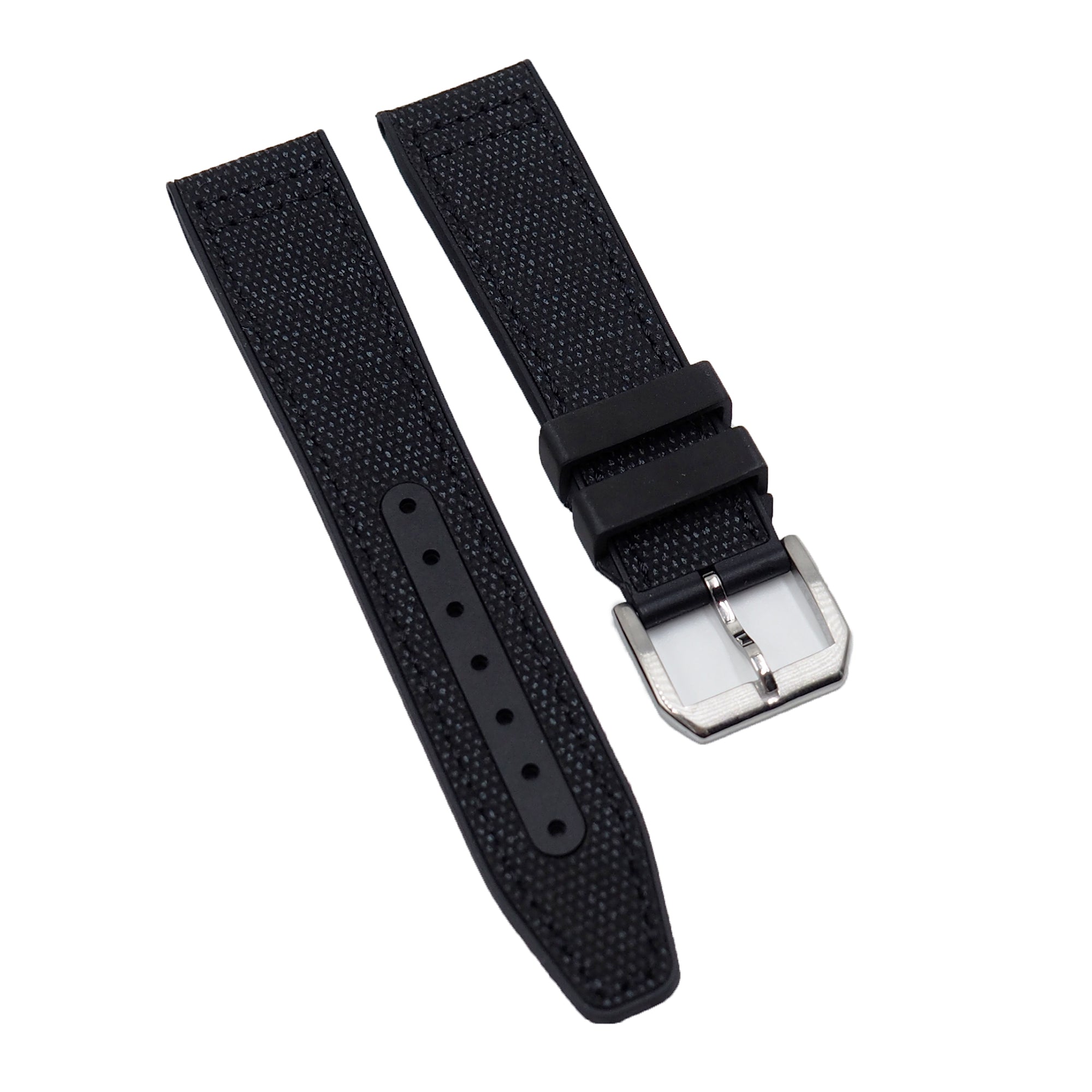 20mm, 21mm Pilot Style Hybrid Black Nylon FKM Rubber Watch Strap