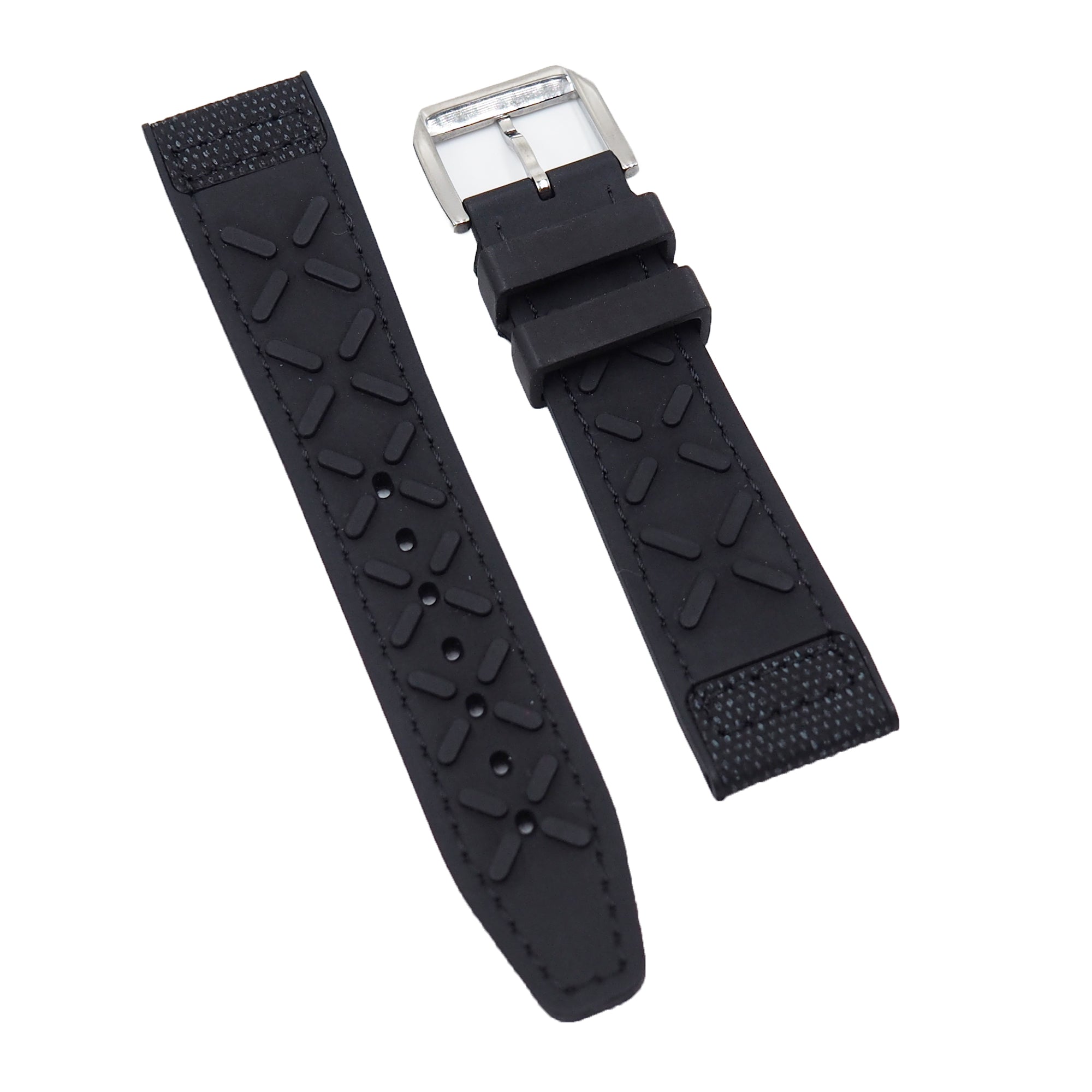 20mm, 21mm Pilot Style Hybrid Black Nylon FKM Rubber Watch Strap