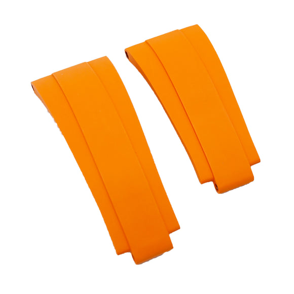【GM】 20mm Straight End Orange Vulcanized FKM Rubber Watch Strap For Rolex, Steel Inside