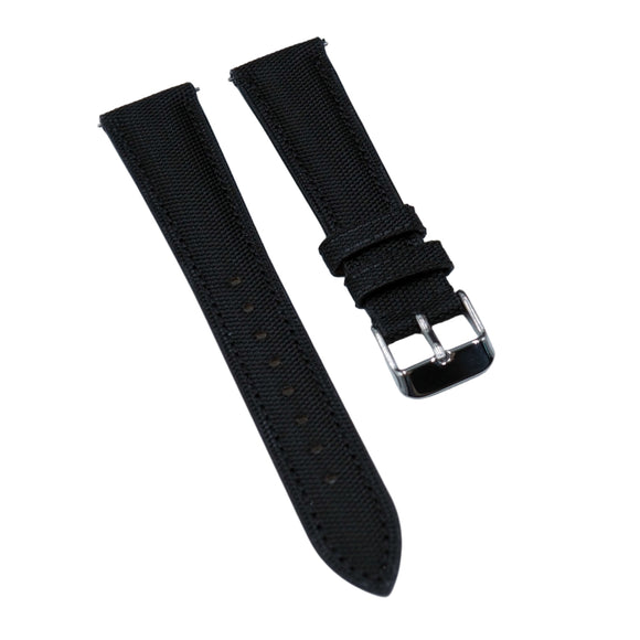 20mm, 22mm Black Nylon / Fabric Slim Watch Strap, Quick Release Spring Bars