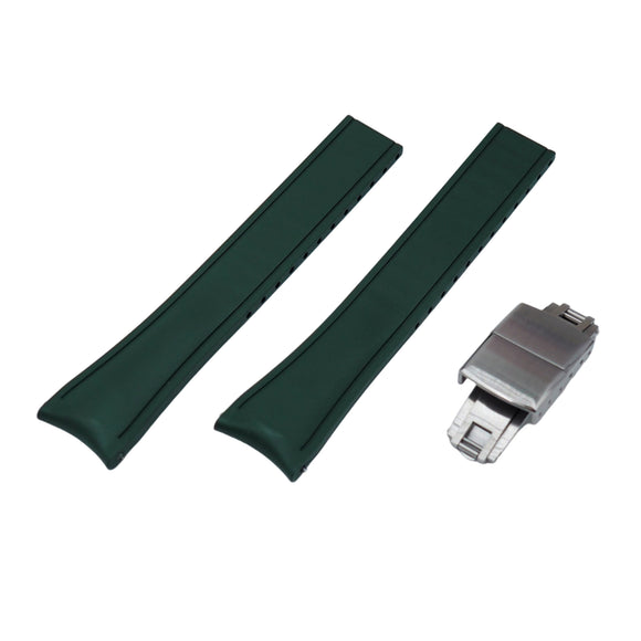 20mm, 22mm Curved End Blackish Green FKM Rubber CTS Watch Strap, Quick Release Spring Bars