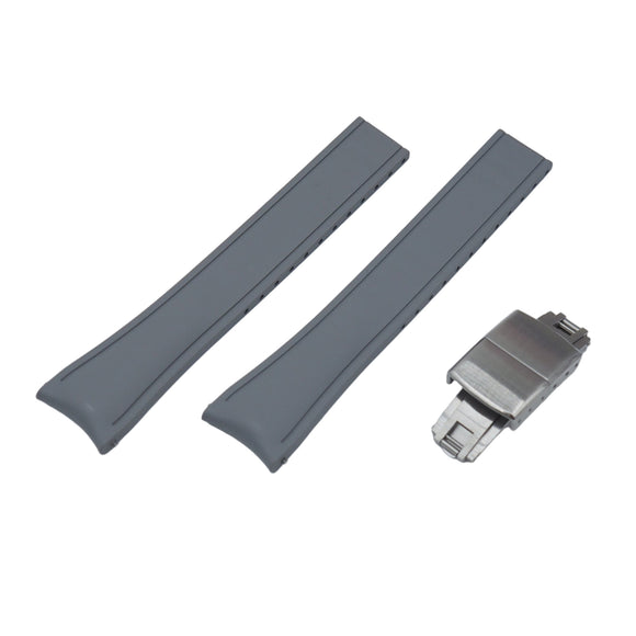 20mm, 22mm Curved End Gray FKM Rubber CTS Watch Strap, Quick Release Spring Bars