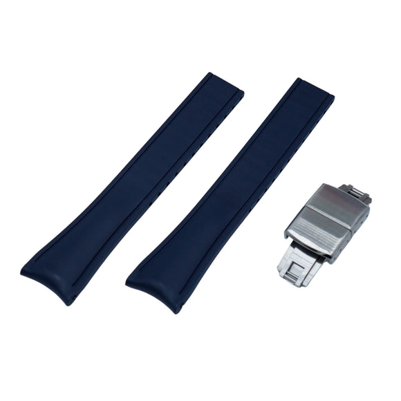 20mm, 22mm Curved End Navy Blue FKM Rubber CTS Watch Strap, Quick Release Spring Bars