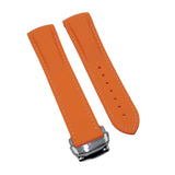 20mm, 22mm Curved End Orange FKM Rubber Watch Strap, White Stitching For Omega