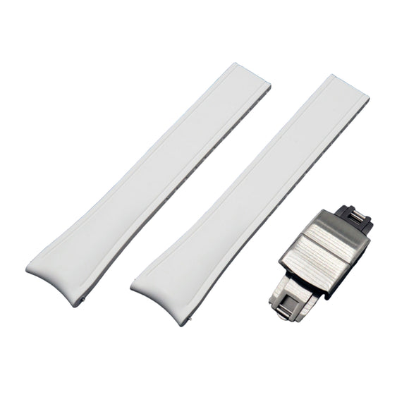 20mm, 22mm Curved End White FKM Rubber CTS Watch Strap, Quick Release Spring Bars