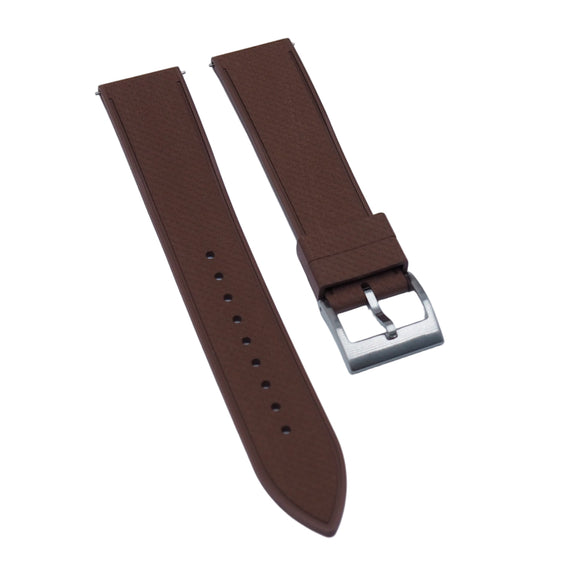 20mm, 22mm Mosaic Pattern Brown FKM Rubber Watch Strap, Quick Release Spring Bars