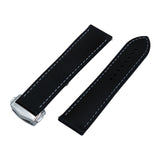20mm, 22mm Omega Style Sailcloth Texture Black FKM Rubber Watch Strap, White Stitching, Quick Release Spring Bars