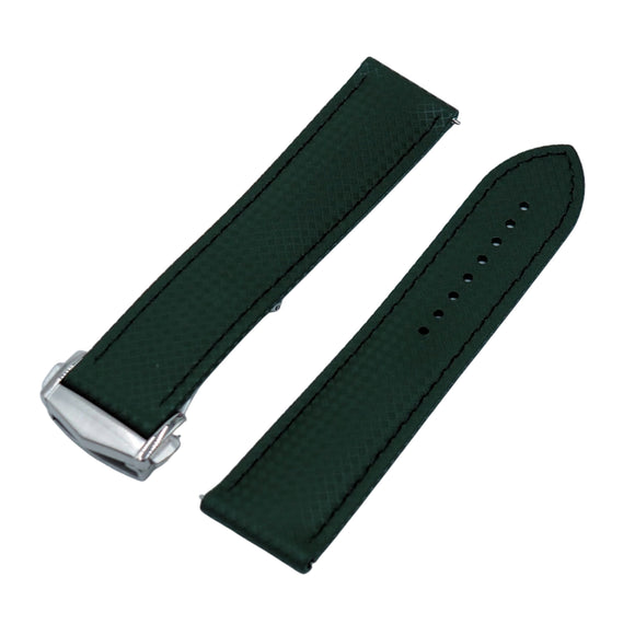 20mm, 22mm Omega Style Sailcloth Texture Blackish Green FKM Rubber Watch Strap, Quick Release Spring Bars