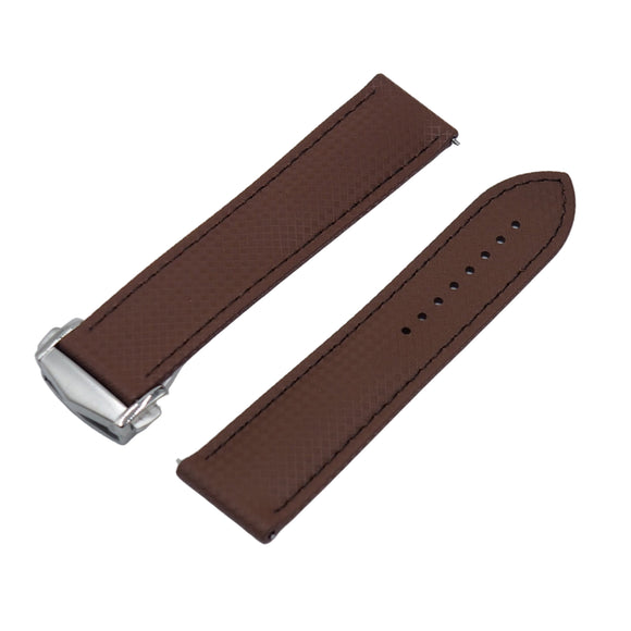 20mm, 22mm Omega Style Sailcloth Texture Brown FKM Rubber Watch Strap, Quick Release Spring Bars