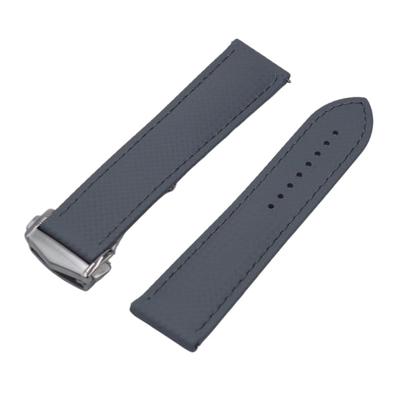 20mm, 22mm Omega Style Sailcloth Texture Gray FKM Rubber Watch Strap, Quick Release Spring Bars