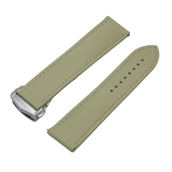 20mm, 22mm Omega Style Sailcloth Texture Khaki FKM Rubber Watch Strap, Quick Release Spring Bars