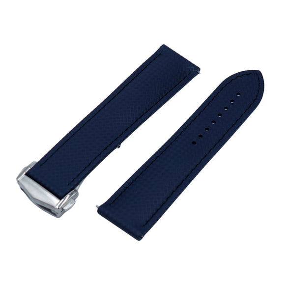 20mm, 22mm Omega Style Sailcloth Texture Navy Blue FKM Rubber Watch Strap, Quick Release Spring Bars