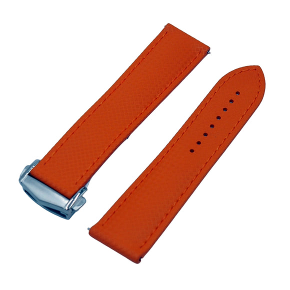 20mm, 22mm Omega Style Sailcloth Texture Orange FKM Rubber Watch Strap, Quick Release Spring Bars