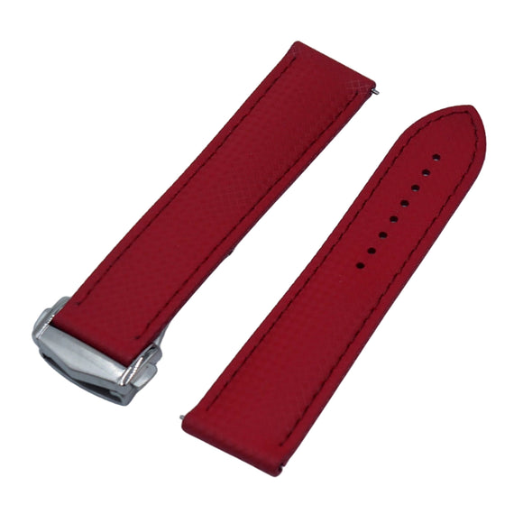 20mm, 22mm Omega Style Sailcloth Texture Red FKM Rubber Watch Strap, Quick Release Spring Bars
