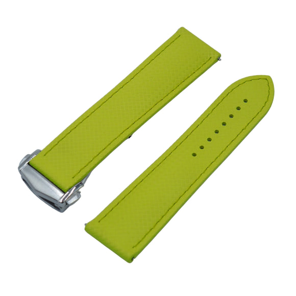20mm, 22mm Omega Style Sailcloth Texture Yellow FKM Rubber Watch Strap, Quick Release Spring Bars