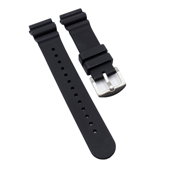20mm, 22mm Wave Pattern Black FKM Rubber Watch Strap For Seiko