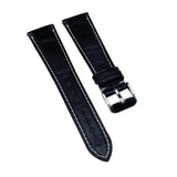 20mm Black Alligator Leather Watch Strap, White Stitching, Quick Release