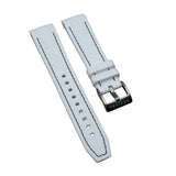 20mm Curved End Nylon Grain White Rubber Watch Strap w/ Black Stitching, Quick Release Spring Bars For Rolex, Omega and MoonSwatch
