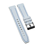 20mm Curved End Nylon Grain White Rubber Watch Strap w/ Blue Stitching, Quick Release Spring Bars For Rolex, Omega and MoonSwatch