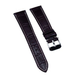 20mm Dark Brown Alligator Leather Watch Strap, White Stitching, Quick Release