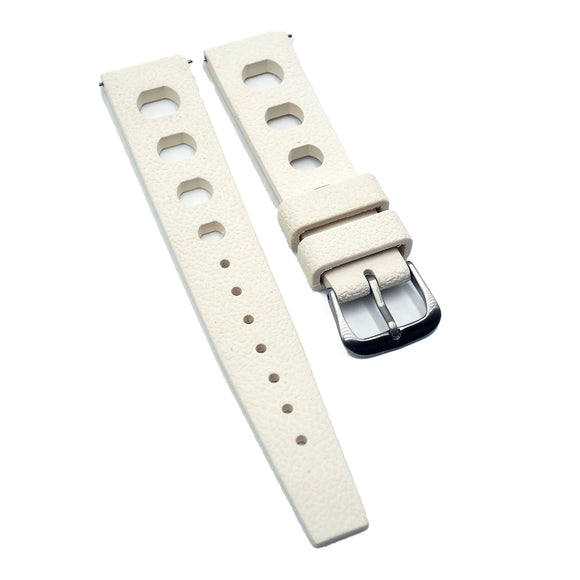 20mm Rally Style Retro Large Holes White FKM Rubber Watch Strap, Quick Release Spring Bars