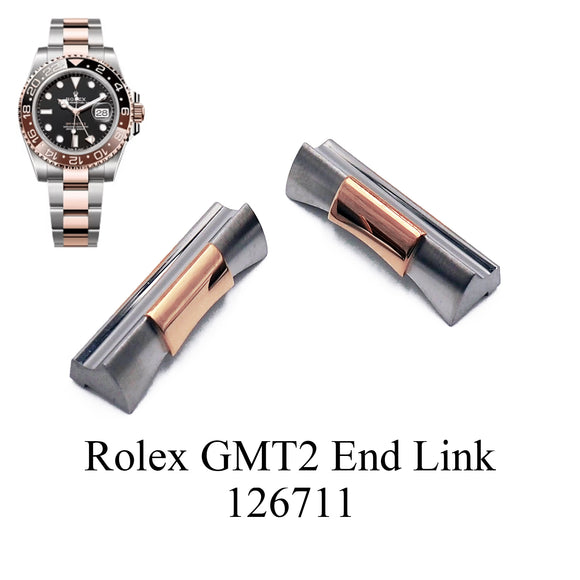20mm Rose Gold/Steel 904L Stainless Steel End Link For Rolex GMT 2 126711