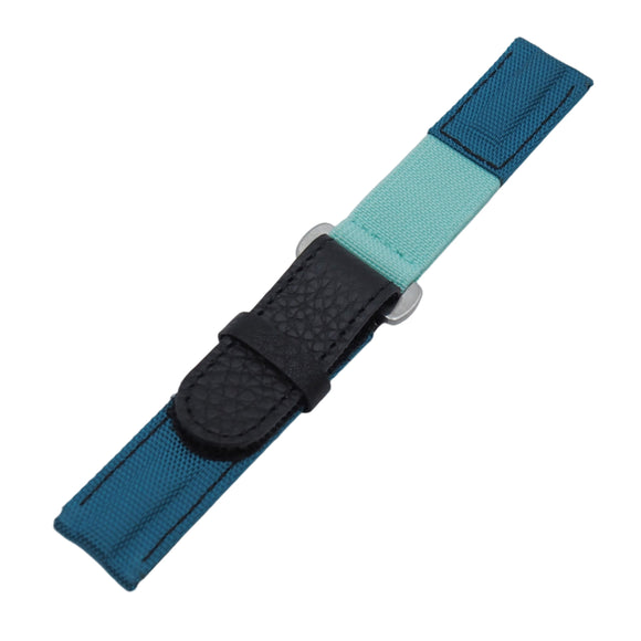 20mm Teal Blue Elastic Nylon Watch Strap, Black Stitching, Velcro Style