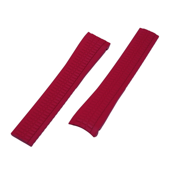 21mm, 22mm Curved End Red FKM Rubber Watch Strap For Patek Philippe Aquanaut