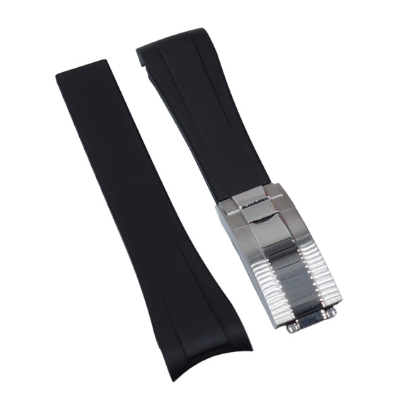 21mm Curved End Black FKM Rubber Watch Strap For Tudor Black Bay 41