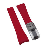 21mm Curved End Red FKM Rubber Watch Strap For Tudor Black Bay 41