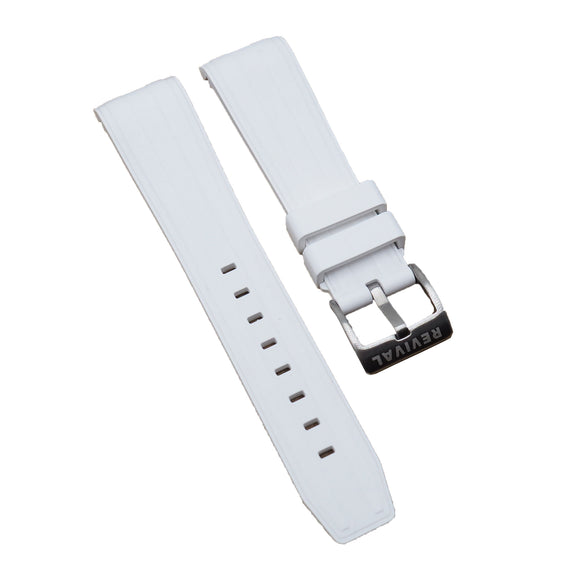 21mm Curved End White FKM Rubber Watch Strap, Double Ladder Pattern For Rolex and Omega