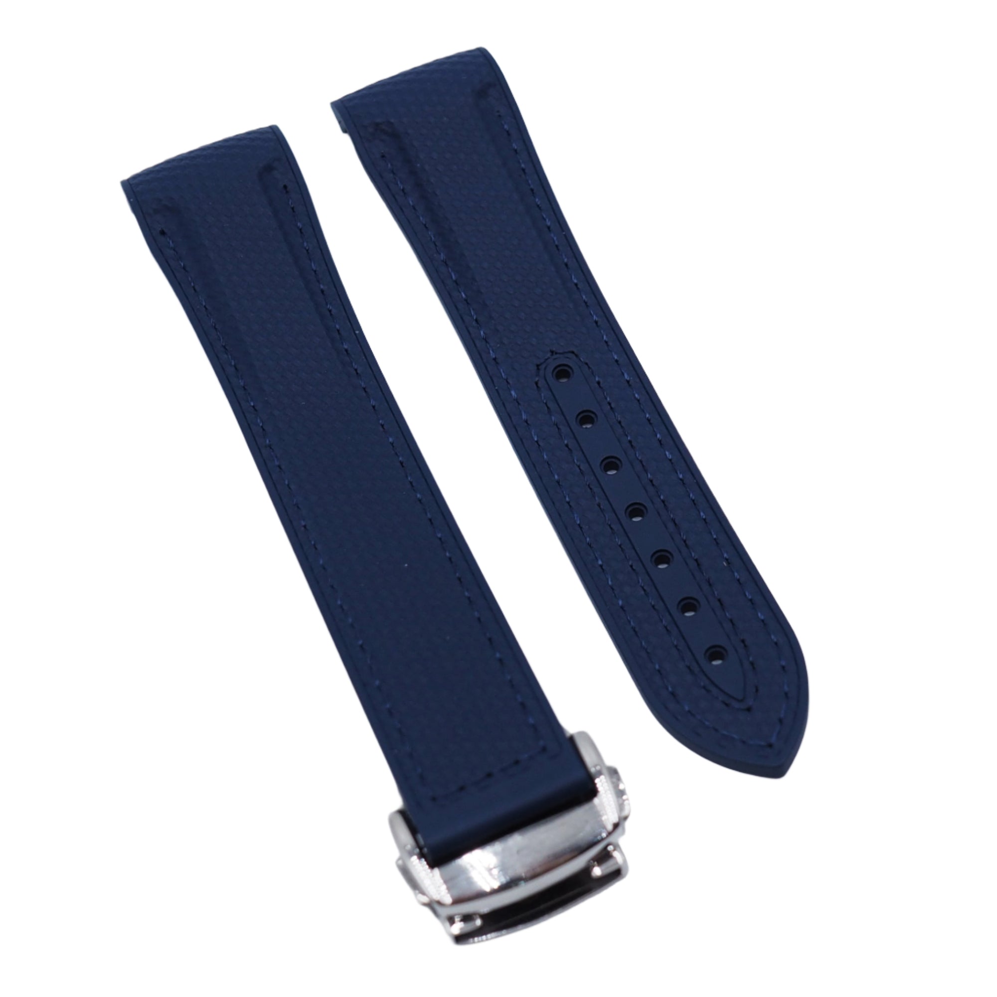 時計 Omega Seamaster 21mm BLUE Strap 21mm Nylon Grain Navy Blue Curved End FKM Rubber Watch Strap, Blue