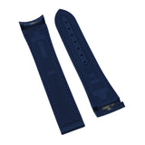21mm Nylon Grain Navy Blue Curved End FKM Rubber Watch Strap, Blue Stitching For Omega
