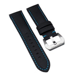 22mm, 24mm, 26mm Black Sailcloth Watch Strap For Panerai, Blue Stitching