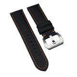 22mm, 24mm, 26mm Black Sailcloth Watch Strap For Panerai, Orange Stitching