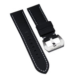 22mm, 24mm, 26mm Black Sailcloth Watch Strap For Panerai, White Stitching