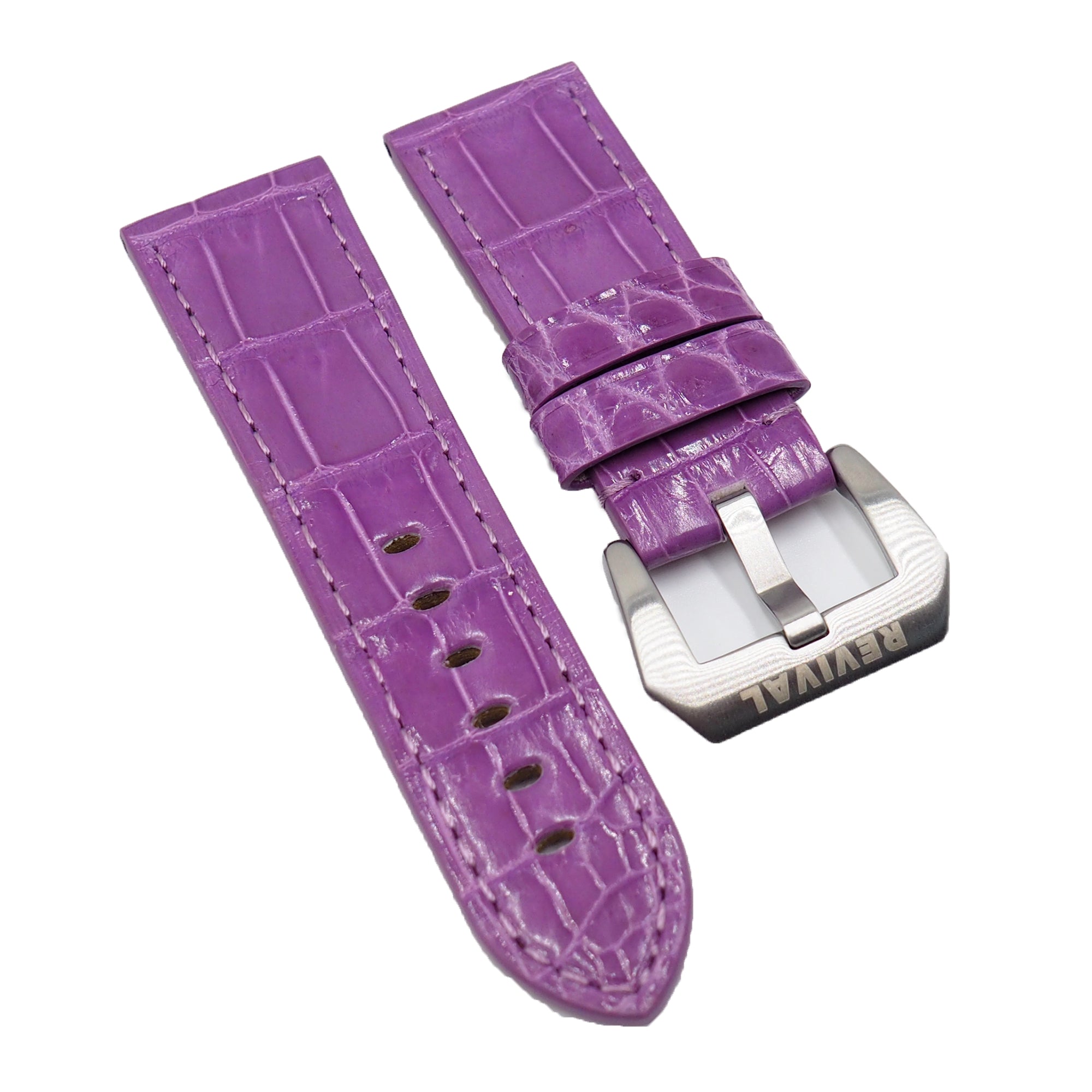 22mm, 24mm, 26mm Lollipop Violet Alligator Leather Watch Strap For