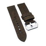 22mm, 24mm Coffee Brown Canvas Watch Strap, Both Sides in Canvas