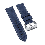22mm, 24mm Italy Art Jeans Calf Leather Watch Strap, Blue, White Stitching For Panerai