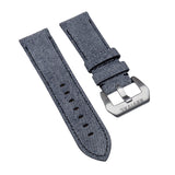22mm, 24mm Italy Art Jeans Calf Leather Watch Strap, Gray, Black Stitching For Panerai