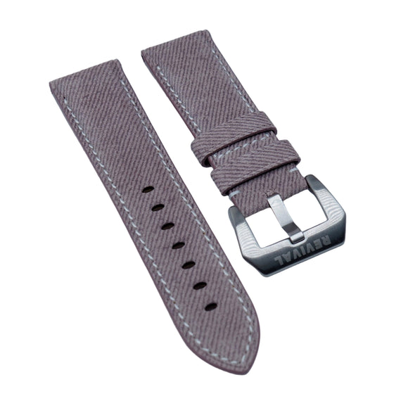 22mm, 24mm Italy Art Jeans Calf Leather Watch Strap, Orchid Pink, White Stitching For Panerai