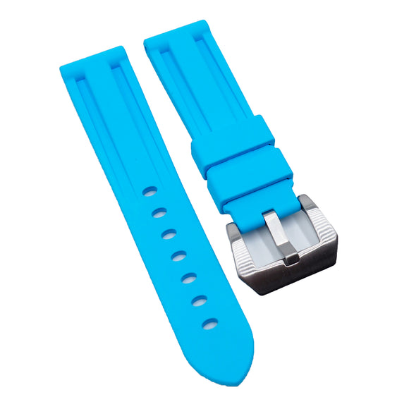 22mm, 24mm Sky Blue Vulcanized FKM Rubber Watch Strap For Panerai